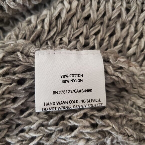 Eileen Fisher Open Knit Sweater Small Pockets Wide Neck Gray‎ White Cotton Blend - Picture 4 of 10